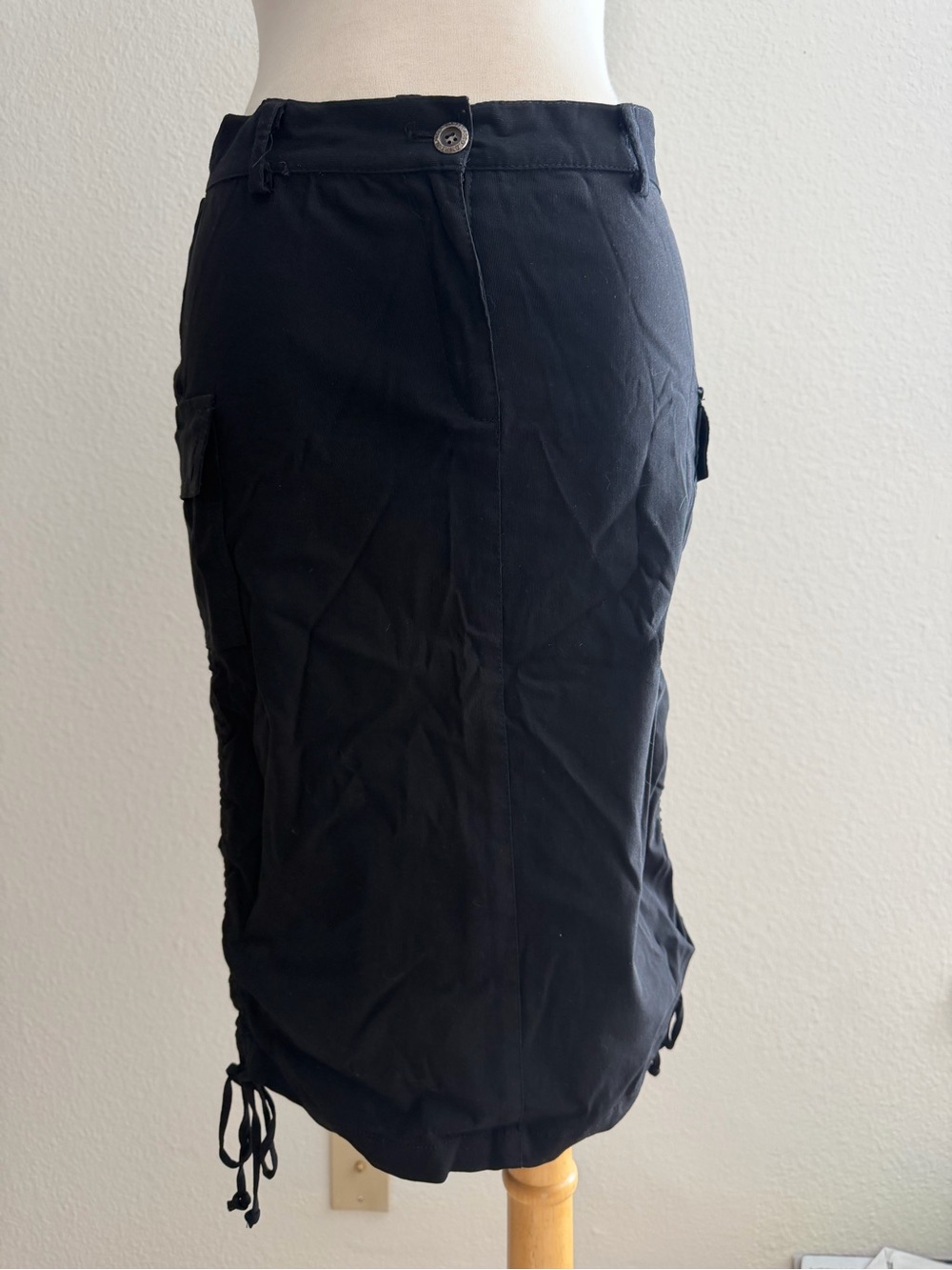 Picasso Style Jeans Black Parachute Midi Skirt Size Small Y2K Vintage